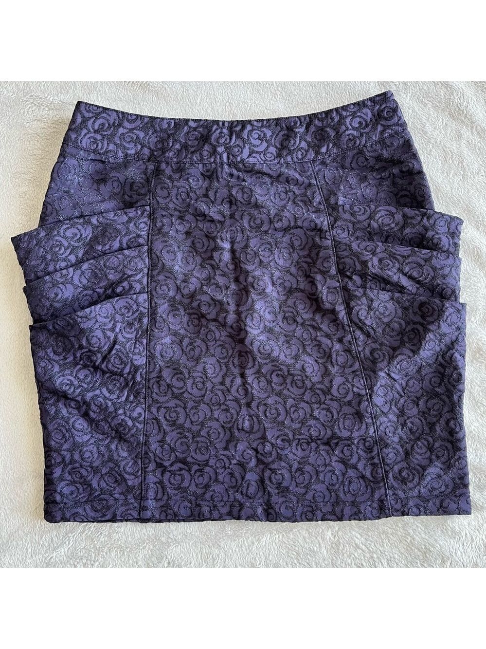 TULLE dark Blue Pencil Skirt with rose Embroidered Pattern Size S